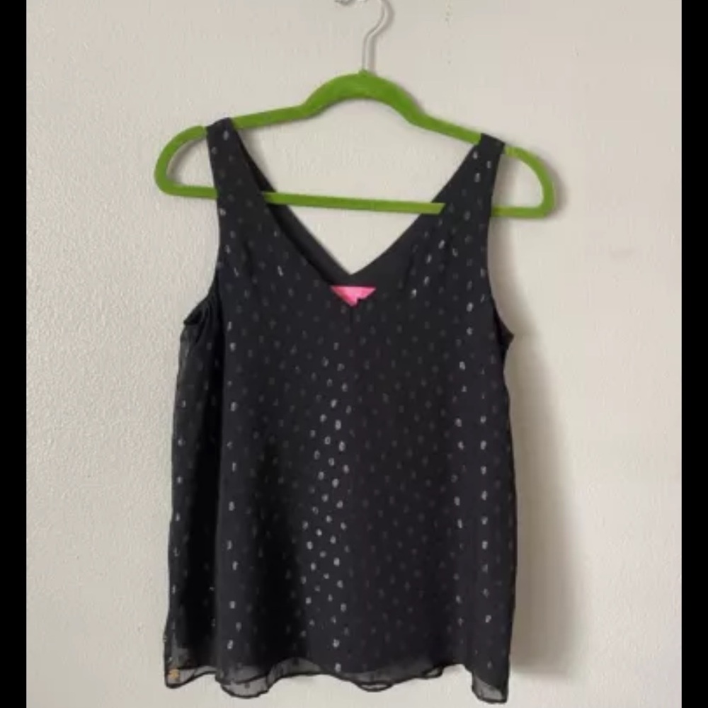 Lilly Pulitzer XS Florin Tank Top Onyx Moroccan Metallic Clip Black